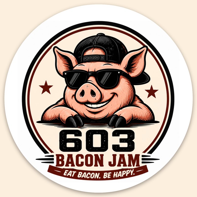 603 Bacon Jam sticker with pig logo